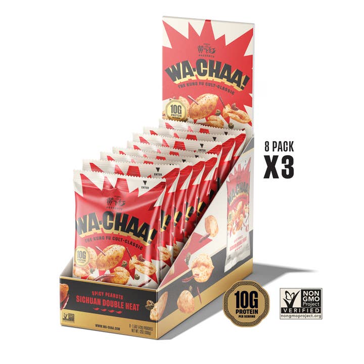 WA-CHAA! Double Heat Spicy Sichuan Peanuts 3x(8 Pack/1.5oz) for wholesale by WA-CHAA!