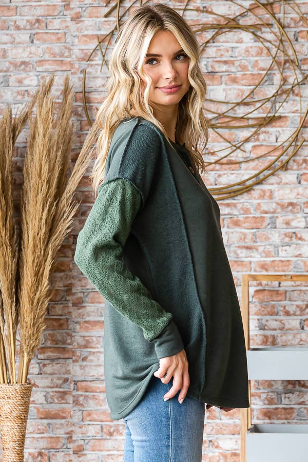 7th Ray - Vente Haut en maille – femme - Haut à manches longues en mélange de coton avec contraste en dentelle et boutons devant T525349