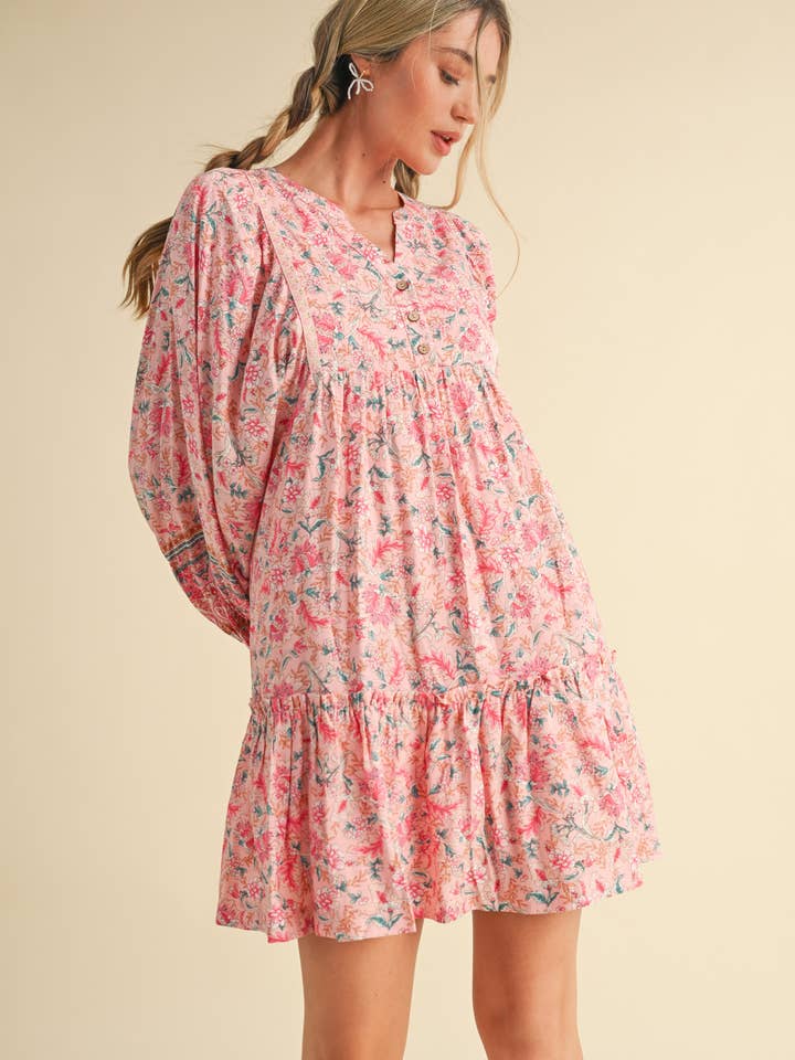 &MERCI - Wholesale Dress - Women's - EXCLUSIVE PRINT PUFF SLEEVE TIERED BABYDOLL DRESS MDR349025