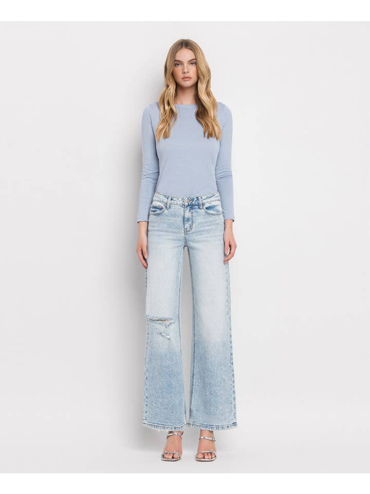 REDISCOVER TUMMY CONTROL SUPER HIGH RISE WIDE LEG JEANS LV1312 for wholesale on Faire