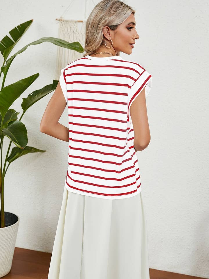 NINEXIS - Wholesale T-Shirt - Women's - CWTBLS0865_ROUND NECK STRIPED RAGLAN SLEEVE T-SHIR