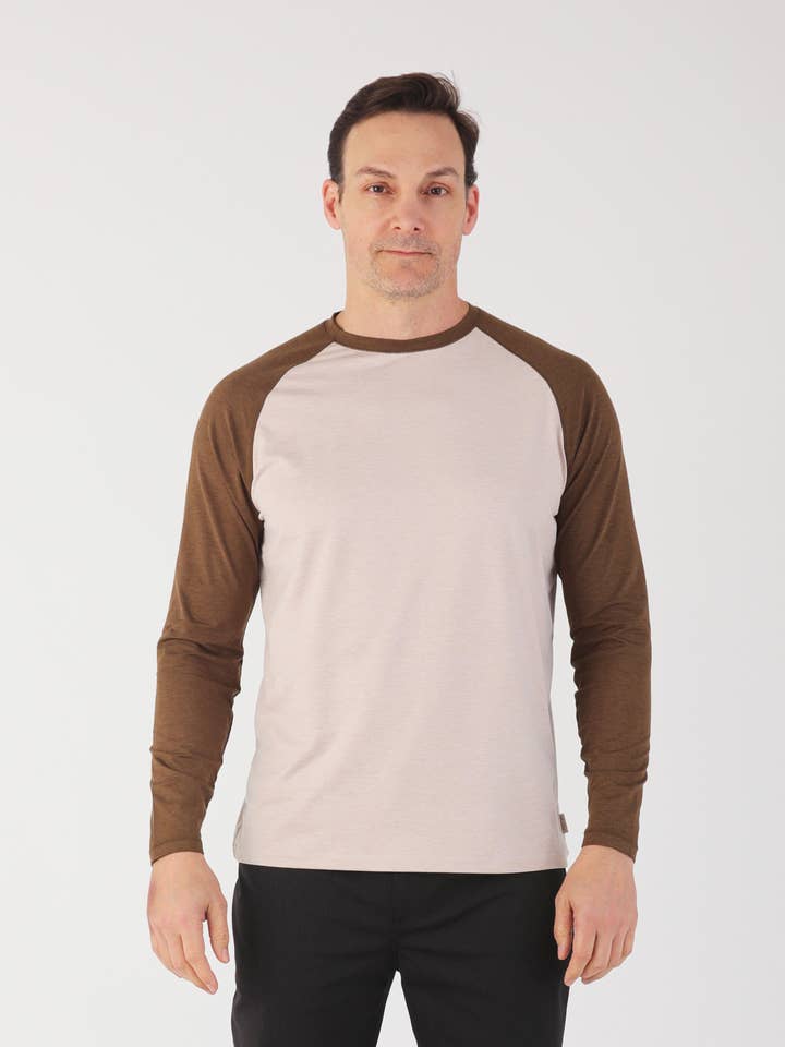 Slider Raglan Crew Neck: Oatmilk/Chocolate for wholesale by Glyder