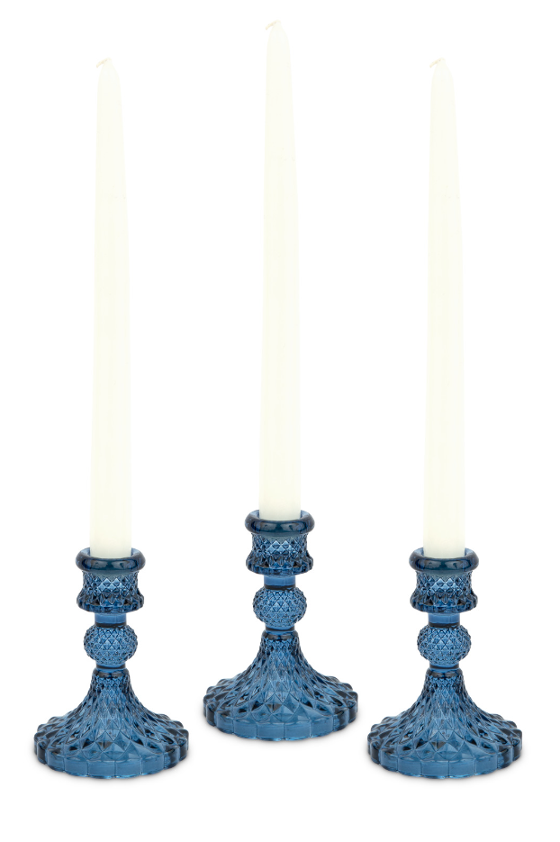 Weddingstar Inc. – Suporte de vela por atacado – Conjunto de 3 Castiçais Vintage de Vidro Pressionado para Velas - Weddingstar Inc.1