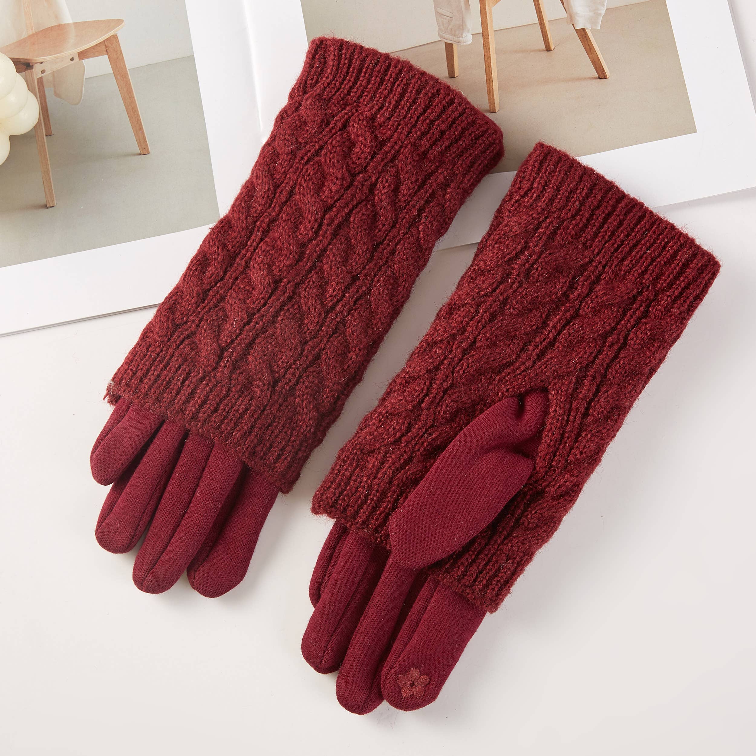 Hana - Venta al por mayor Guantes - Mujer - Guantes de invierno con textura de punto sólido y cable 3 en 15