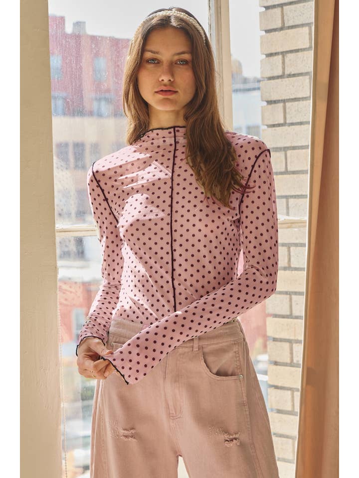 Oddi - Wholesale Knit Top - Women's - Polka Dot Mesh Turtleneck Top8