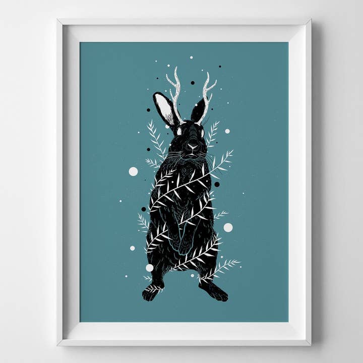 Stampa d'Arte Jackalope - Stampa da Parete A5 Inchiostro Nero per la vendita all'ingrosso da parte di Nadie van Wijk - Ontwerp & Illustratie