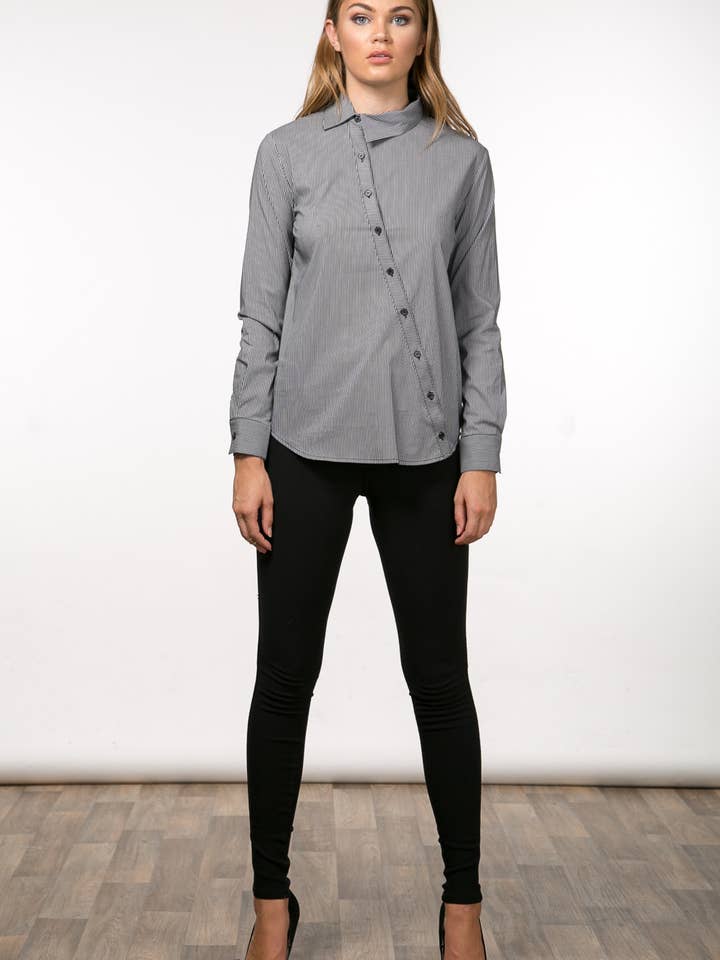 DIAGNAL SHIRT DRESS WITH LONG SLEEVE for wholesale by Ambi Design