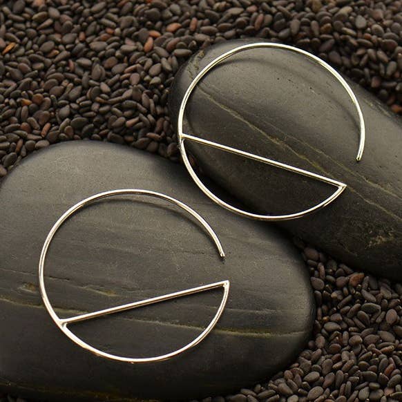 Sterling Silver Hoop Earrings - Wire Horizon Line 30x30mm for wholesale by Nina Designs