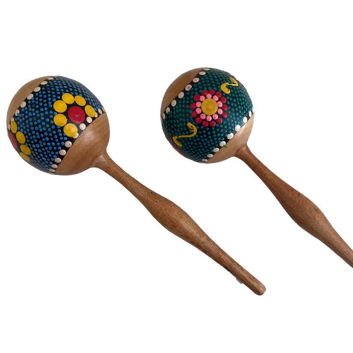 OMA - Eclectic Home - Wholesale Musical Toy - Kids & Baby - Hand Painted Maracas Wood Shaker Rattle - Set Of 2 4