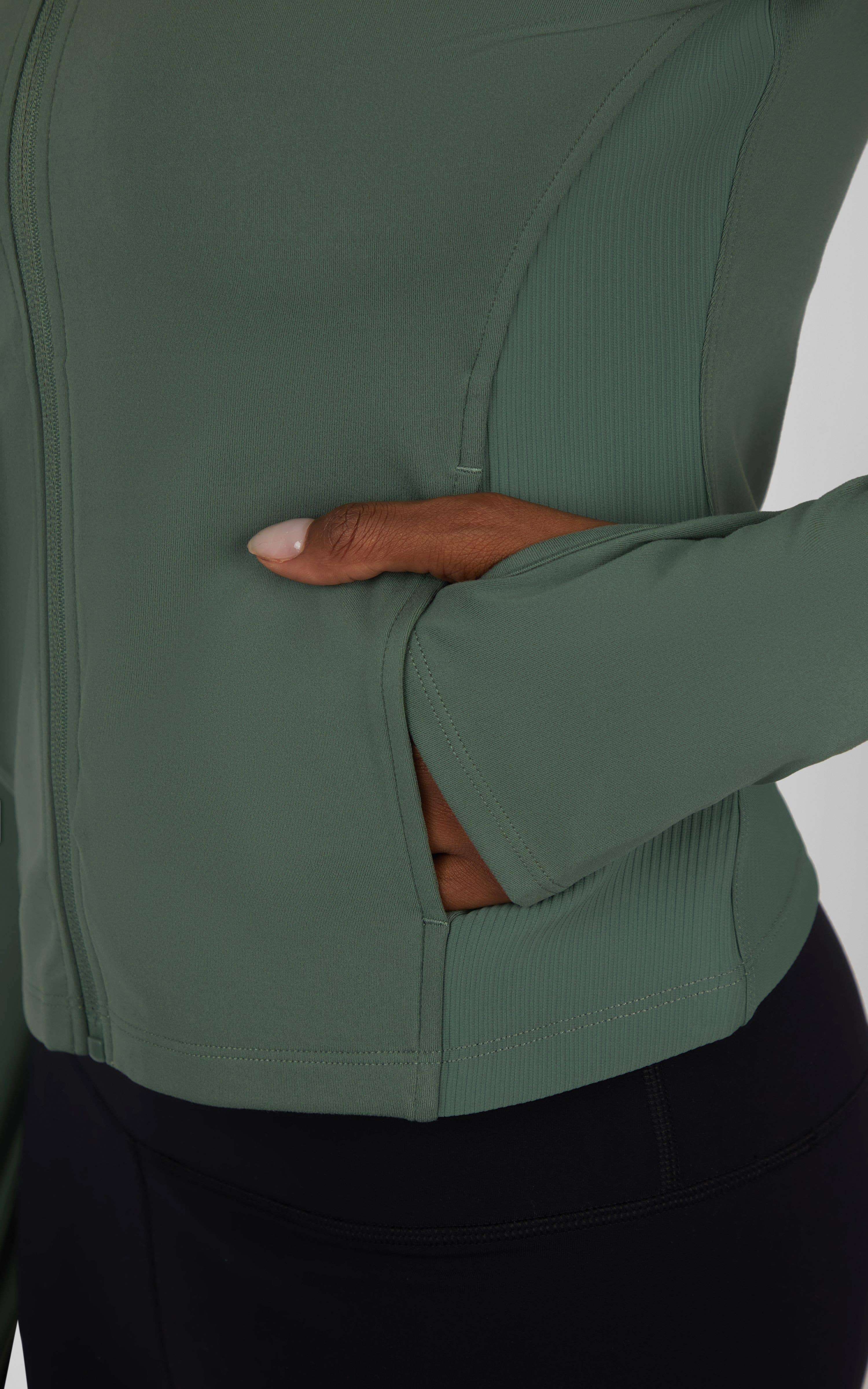 90 Degree by Reflex & Yogalicious - Venta al por mayor Chaqueta deportiva - Mujer - Chaqueta con capucha y cremallera completa Lux para mujer con paneles de canalé6