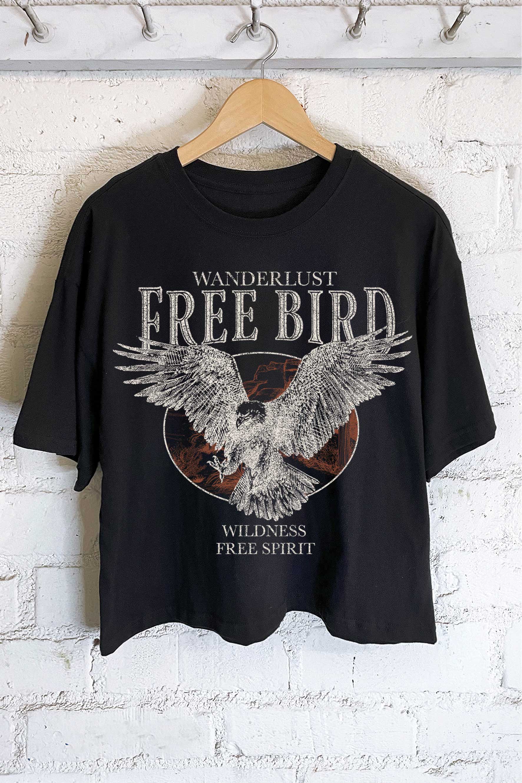 Rustee Clothing - Vente T-shirt sérigraphié – femme - HAUT COURT À IMPRIMÉ OISEAU AIGLE GRATUIT5