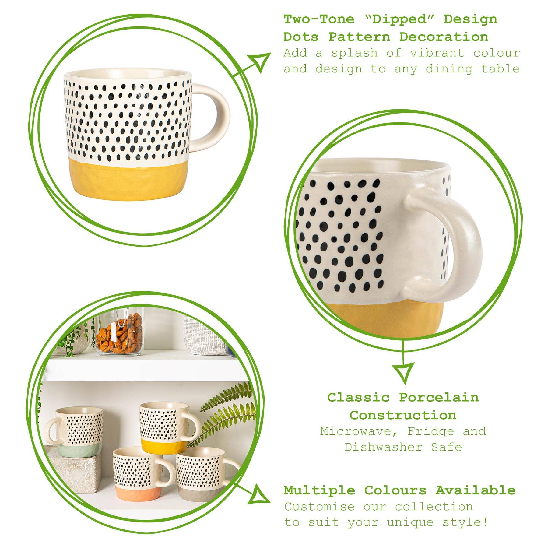 Rinkit Ltd - Wholesale Coffee Mug - Nicola Spring Ceramic Dipped Dots Coffee Mug 385ml Mustard3