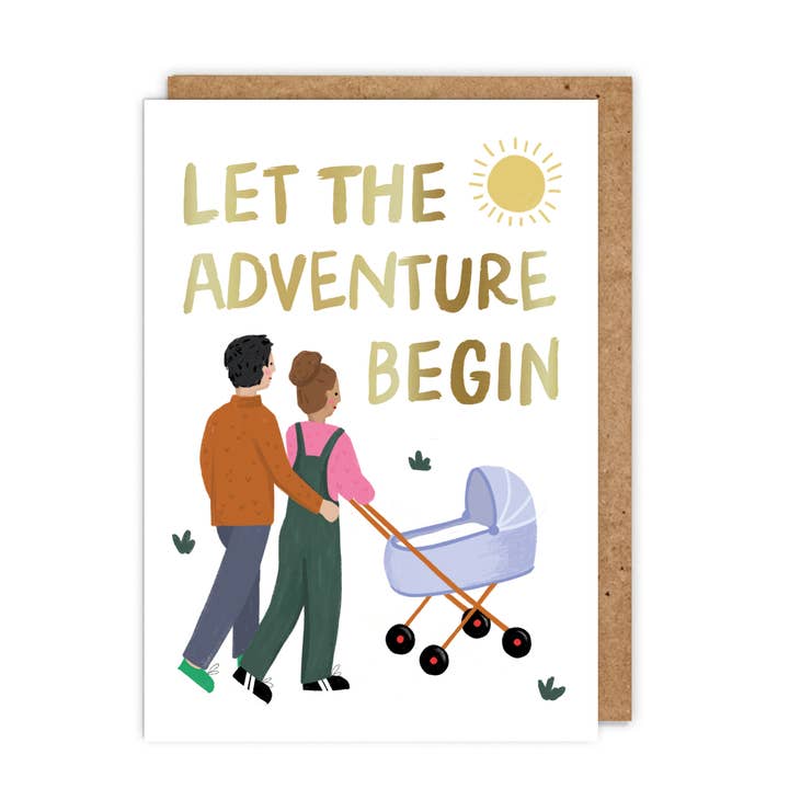 Låt äventyret börja - Guldfolierat illustrerat babykort för wholesale av Zoe Spry