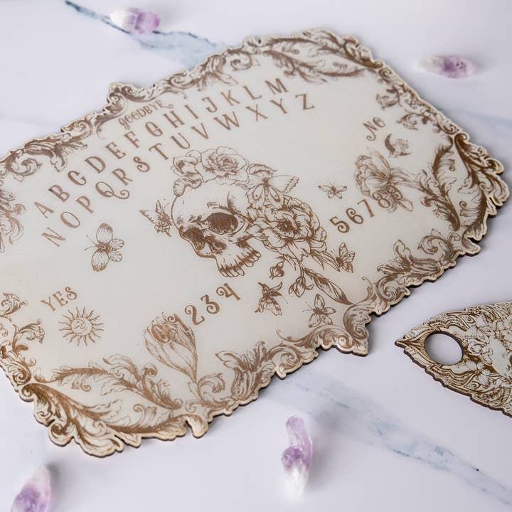 Ink and Flowers Designs - Wholesale Spirit Board - Floral Skull Spirit Board Heirloom White3