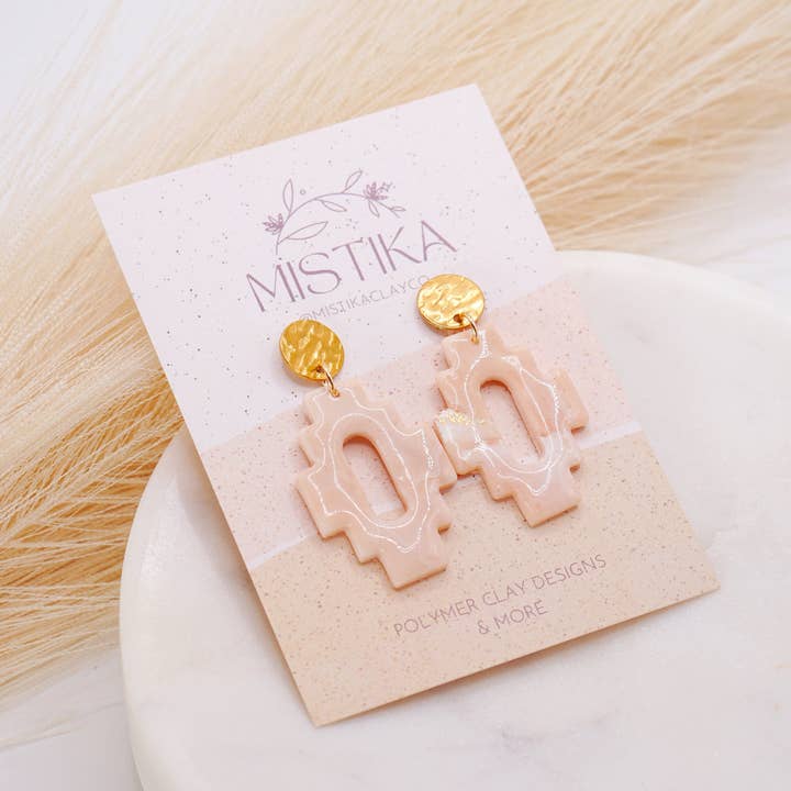 Aztec | Handmade Polymer Clay Earrings | Rose Quartz for wholesale by Mistika Studio