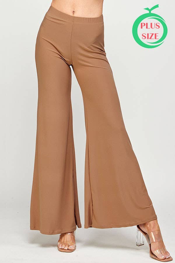 Pink Irene Wholesale - Wholesale Pants - Women's - Plus Size Elastic Waist Wide Leg Solid Pants2