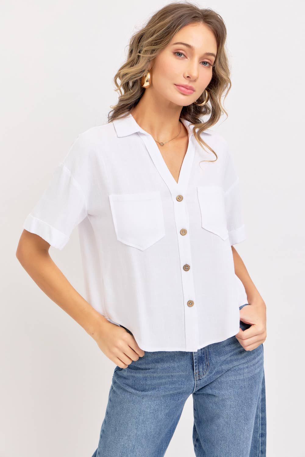 Sweet Lovely by Jen - Wholesale Button Down Shirt - Women's - LINEN BLEND BUTTON DWON CASUAL SHIRT29