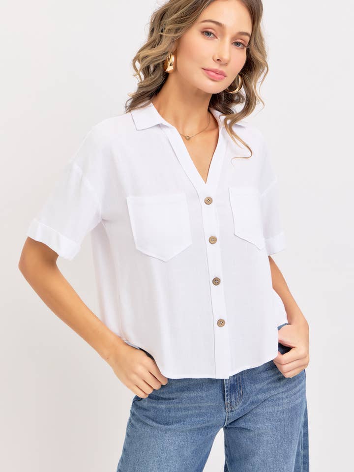 Sweet Lovely by Jen - Wholesale Button Down Shirt - Women's - LINEN BLEND BUTTON DWON CASUAL SHIRT29