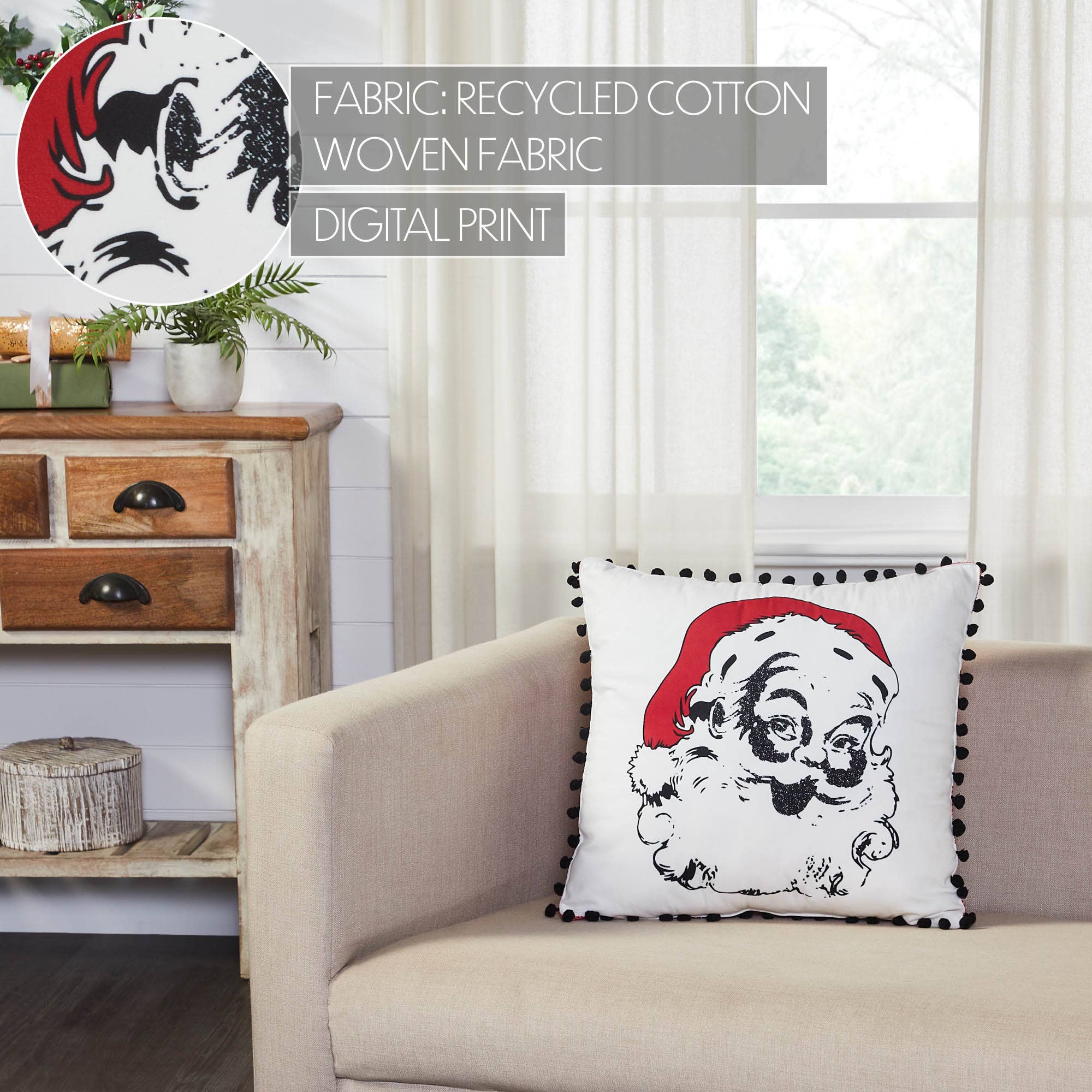 VHC Brands - Wholesale Throw/Decorative Pillow - Annie Red Check Vintage Santa Pillow 18x184