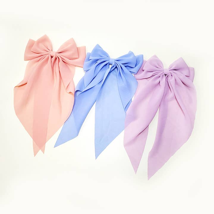 Assorted Color Long Tails Fabric Hair Bow for wholesale on Faire