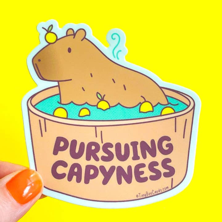 Capybara in Yuzu Spa Vinyl Sticker - Pursuing Capyness for wholesale by Tiny Bee Cards