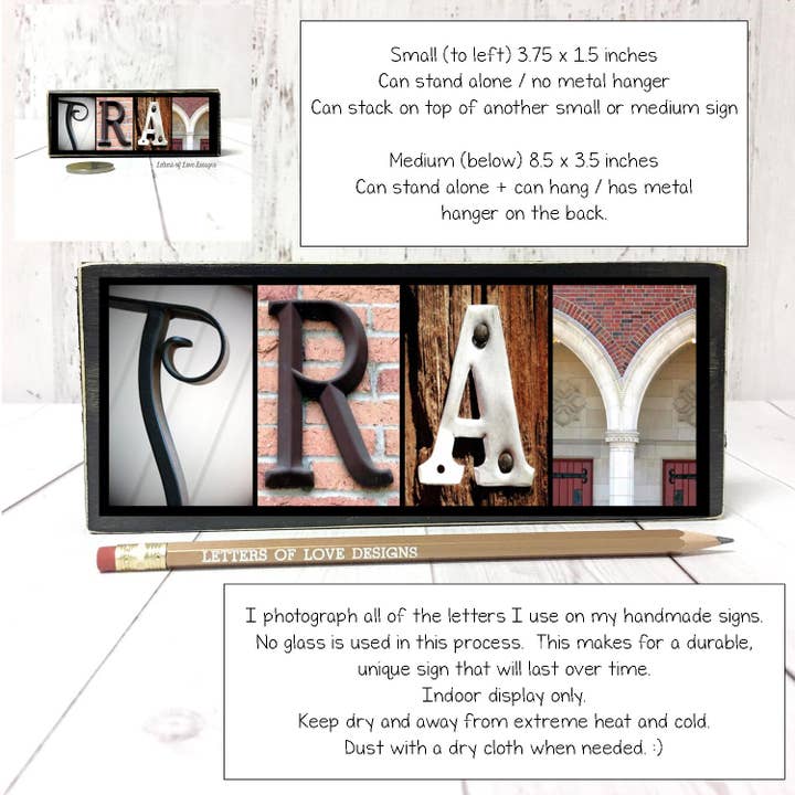 Pray Sign, Baptism Gift, Confirmation Christian Gift & Decor for wholesale by Letters Of Love Designs