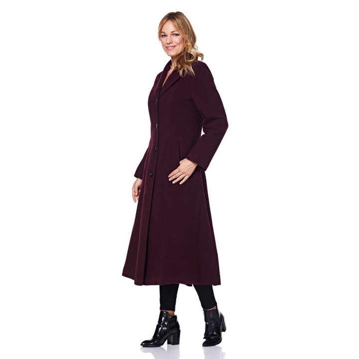 Burgandy Anastasia Fashions Womens Wool Cashmere Long Winter Coat for wholesale on Faire2