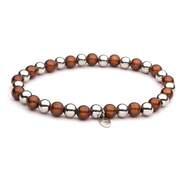 LizzyMae armbånd rustfrit stål sølv brune perler for engroshandel hos LOT83