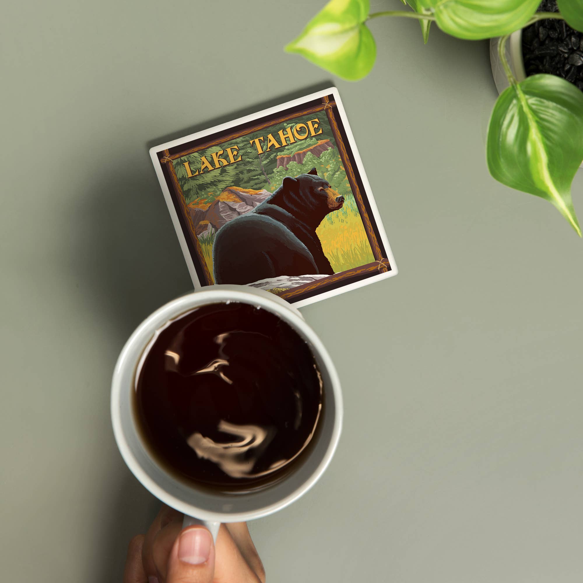 Lantern Press - Wholesale Coasters - Ceramic Coaster Lake Tahoe, California, Bear in Forest1