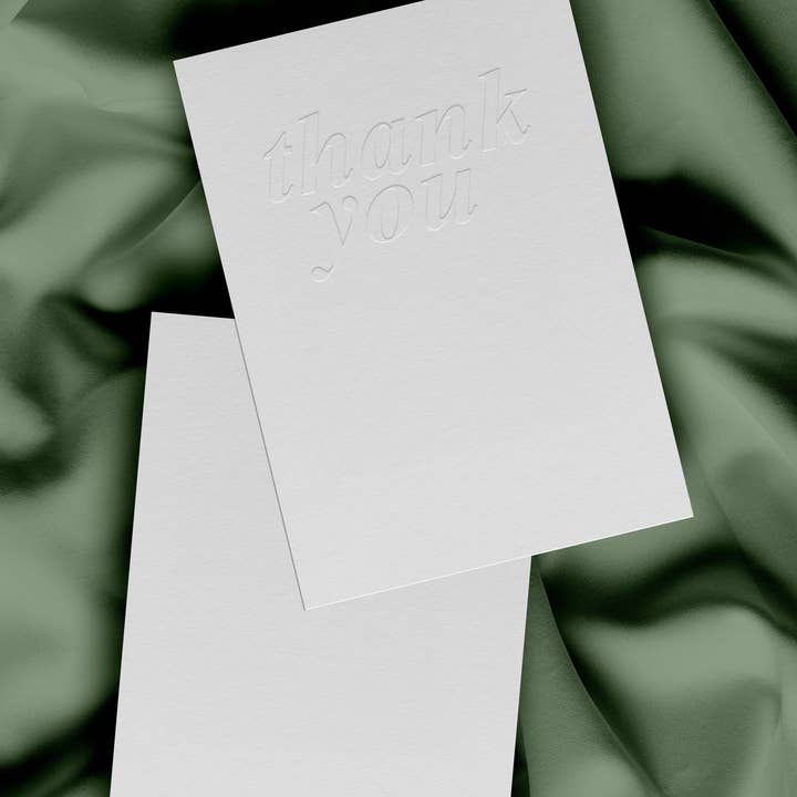 'thank you' embossed greeting card for wholesale by Gardners Road