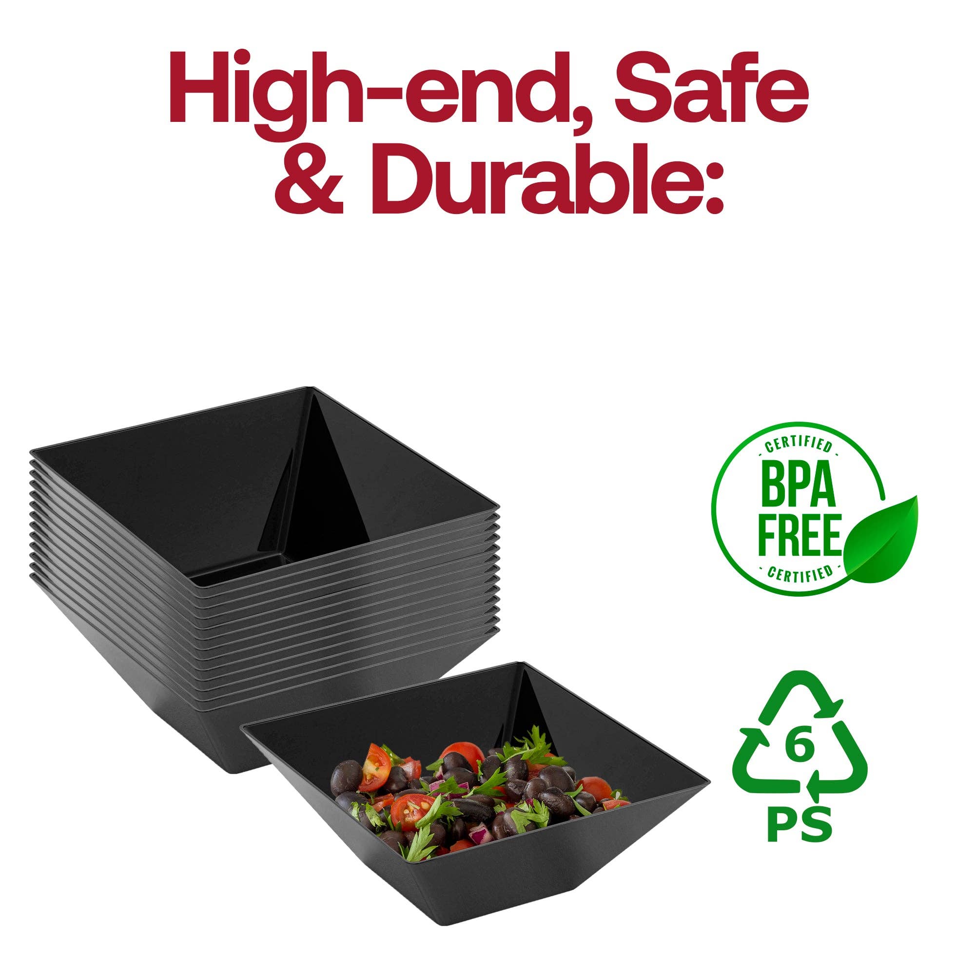 Smarty had a Party – Großhandel Servierschüssel – 3 qt. Schwarze quadratische Plastik-Servierschalen - 24 Stk.4