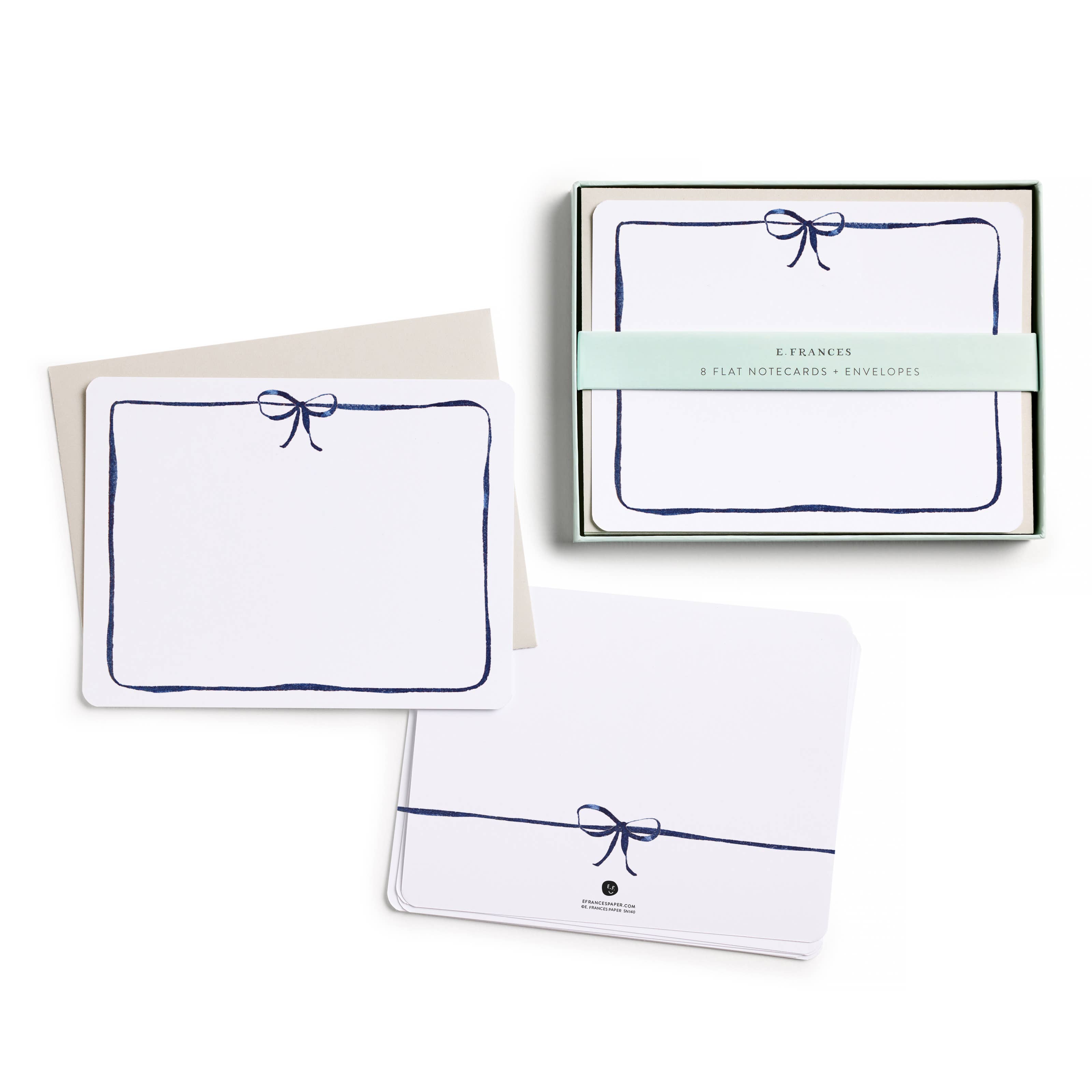 E. Frances Paper - Wholesale Stationery/Notecard Set - Navy Bow Flat Notes – Boxed Set of 8 Notecards1