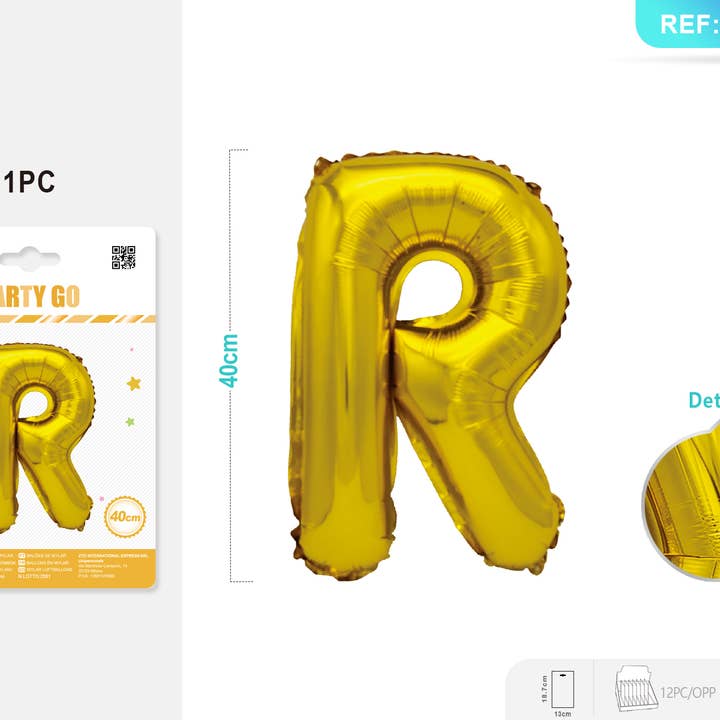 40CM Gouden Alfabet R Folieballon Pakket 1ST*12PAKKEN voor wholesale door Party Go