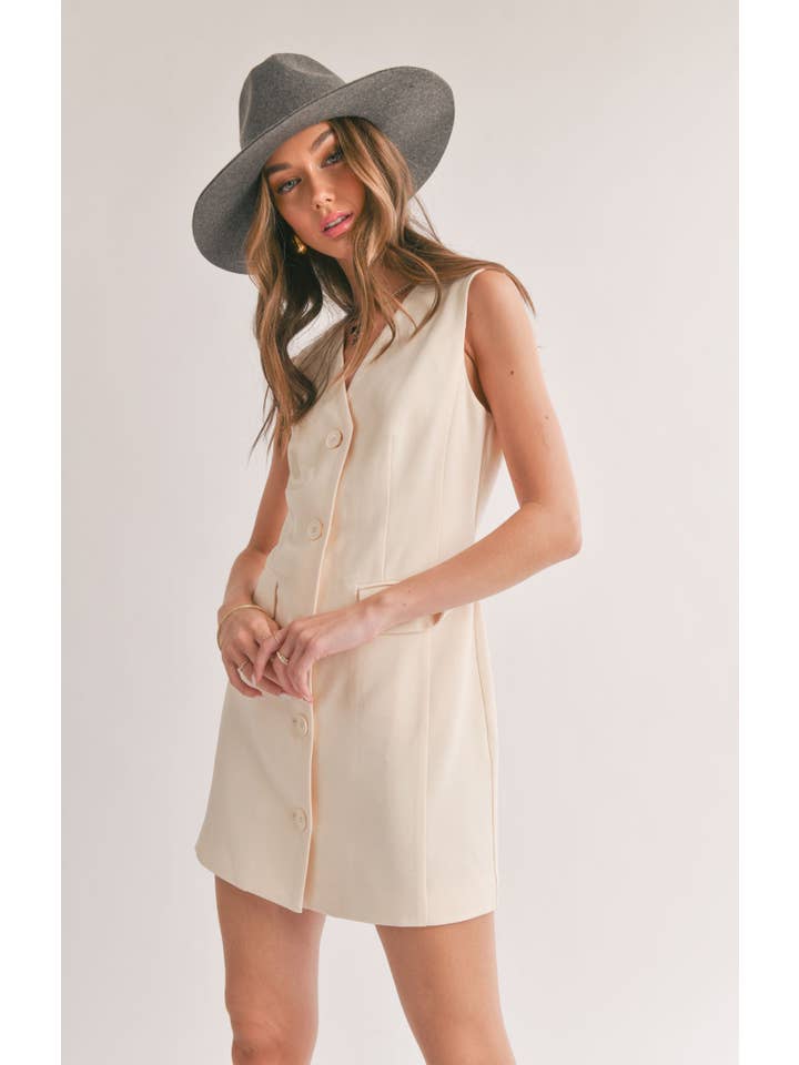 Sage The Label - Wholesale Dress - Women's - Serene Back Cutout Blazer Dress: CREAM