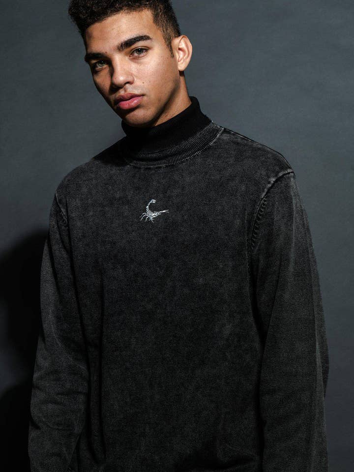 Robin K - Wholesale Knit Sweater - Men's - Men's Scorpion Turtle Neck Sweater in Black3