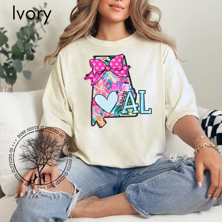 Down South Clothing Co - Wholesale Screen Printed T-Shirt - Women's - Alabama Floral State Shirt
