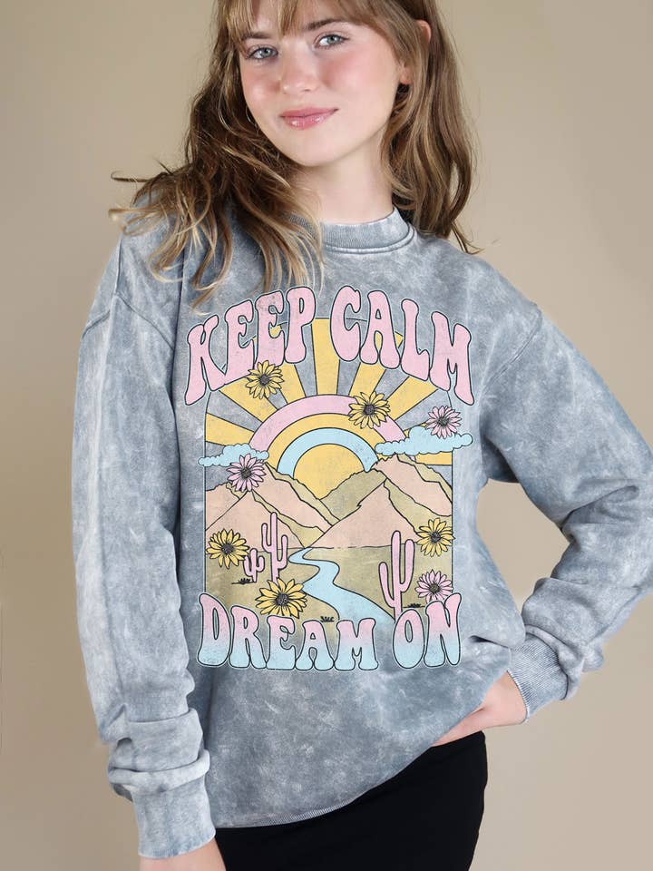 KEEP CALM DREAM ON MINERAL BRUSH SWEATSHIRT for wholesale by Rustee Clothing