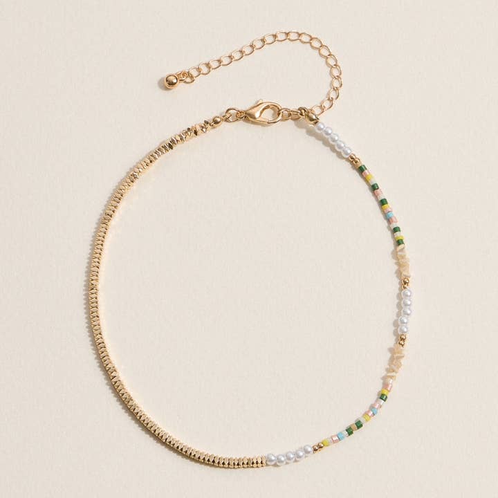 Frem - Wholesale Anklet - Beaded Anklet with Pearls and Gold Accents2