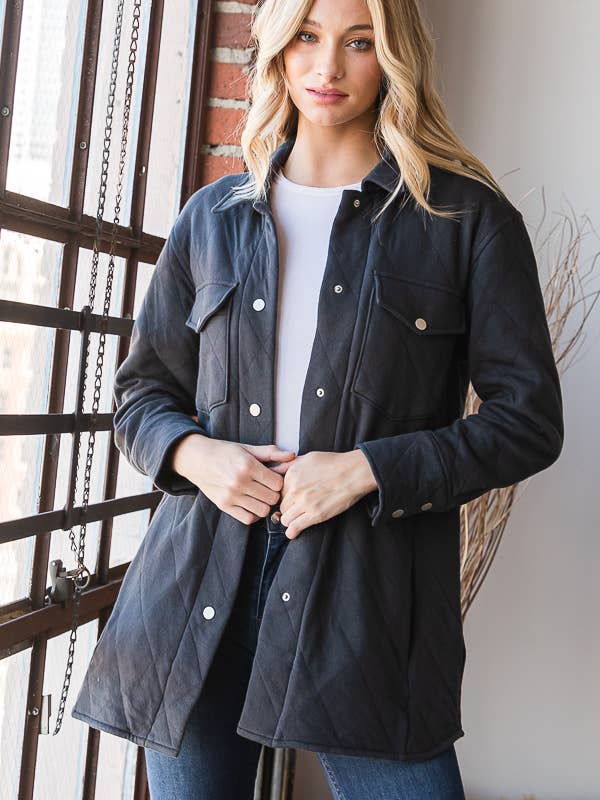 LONG SLEEVE COLLAR BUTTON DOWN JACKET for wholesale by Pink Irene Wholesale