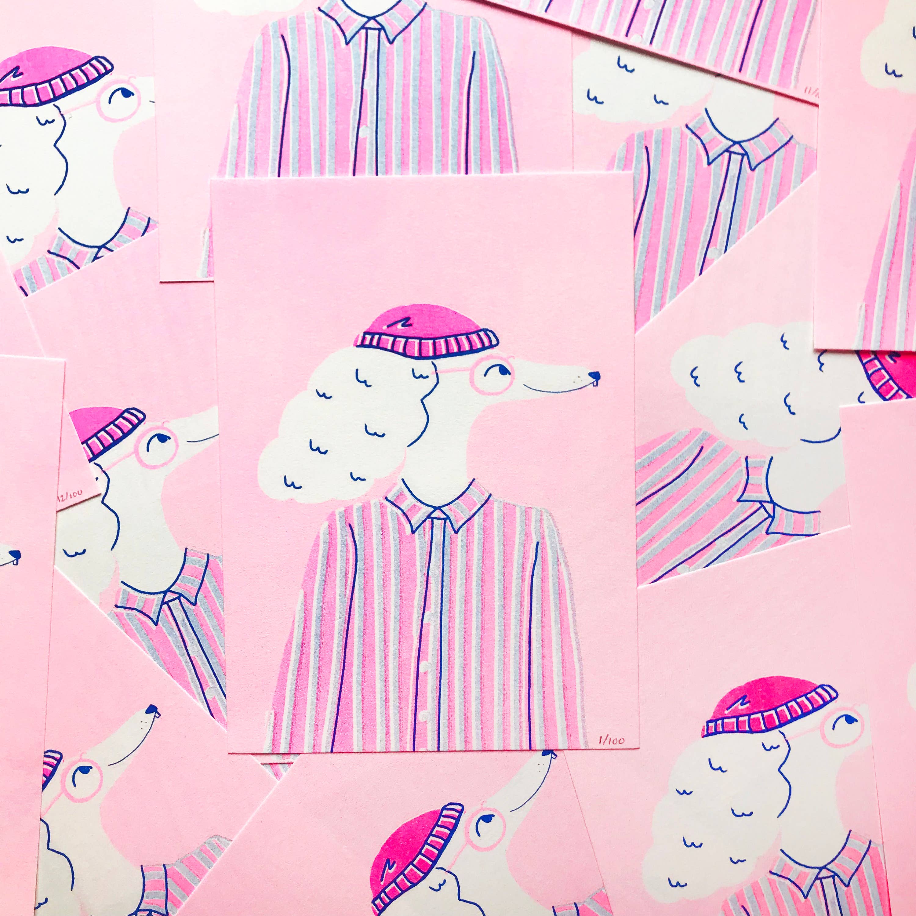 Katinka Feijs - Wholesale Art Print - Handsome Poodle Riso Print, Limited Edition, 14 x 19,5 cm1