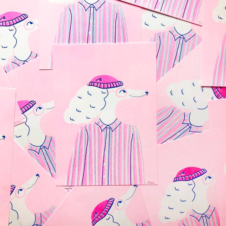 Katinka Feijs - Wholesale Art Print - Handsome Poodle Riso Print, Limited Edition, 14 x 19,5 cm1