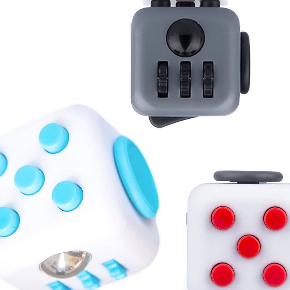 Fidget Cube White/Black 6-Sided Clicker Stress/Anxiety Relief in Gift Box #WBLK 