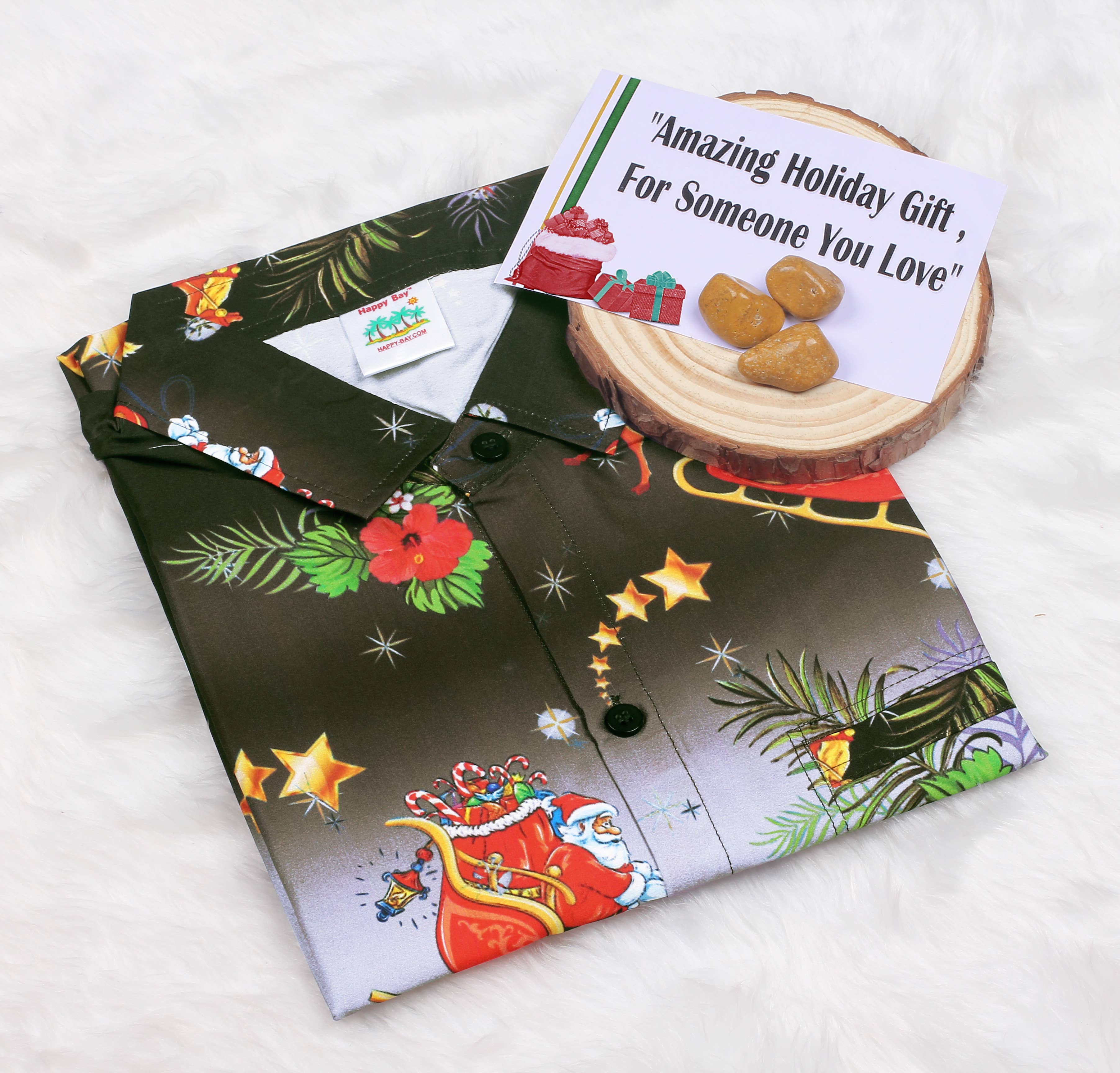 LA LEELA Men's Xmas Santa Printed Shirt Black P00097 for wholesale on Faire3