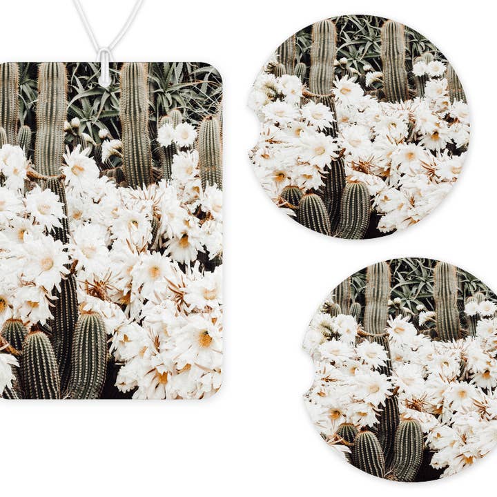 Set deodorante e sottobicchiere per auto Boho Cactus per la vendita all'ingrosso da parte di Texas Petunias Boutique