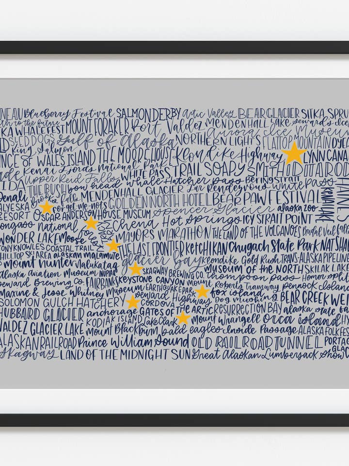 Hand Lettered Alaska Flag 11x14 Art Print for wholesale by the letters mdn