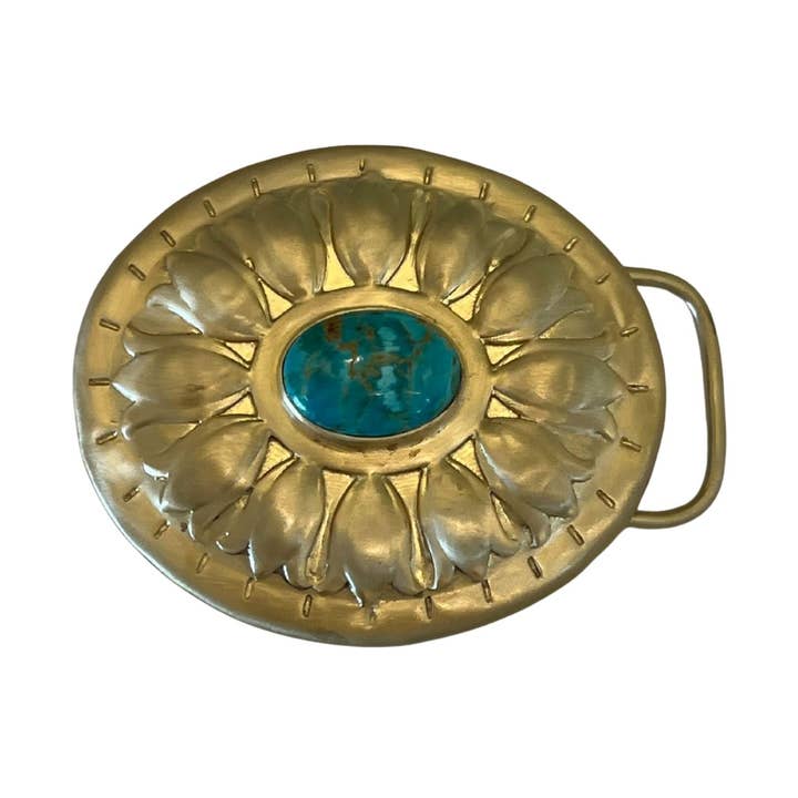 Christina Greene LLC - Wholesale Belt Buckle - Women's - Turquoise and Brass Concho Belt Buckle0