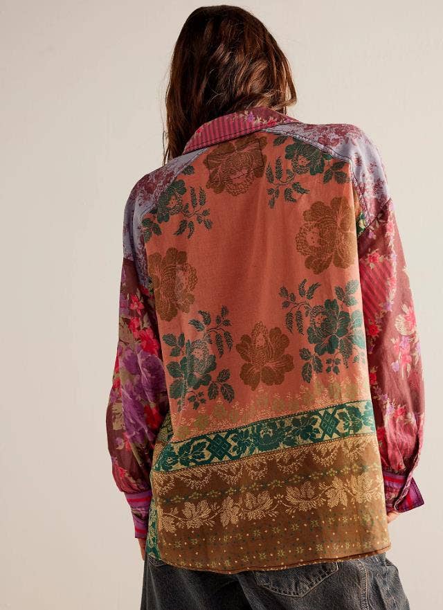 Rosa Clothing - Wholesale Button Down Shirt - Women's - Bohemia chic vibe Floral patchwork print button-up shirt5