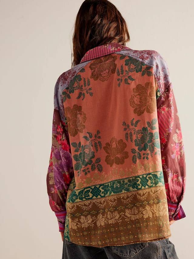 Rosa Clothing - Wholesale Button Down Shirt - Women's - Bohemia chic vibe Floral patchwork print button-up shirt5