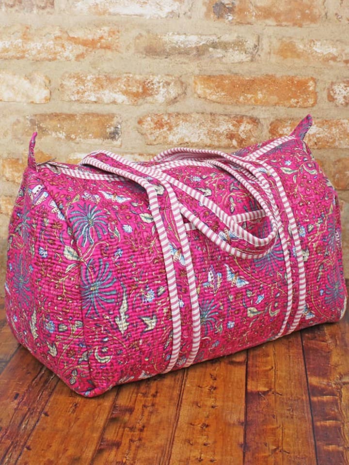 JT1602PK QUILTED COTTON DUFFLE BAG for wholesale by Suzie Blue