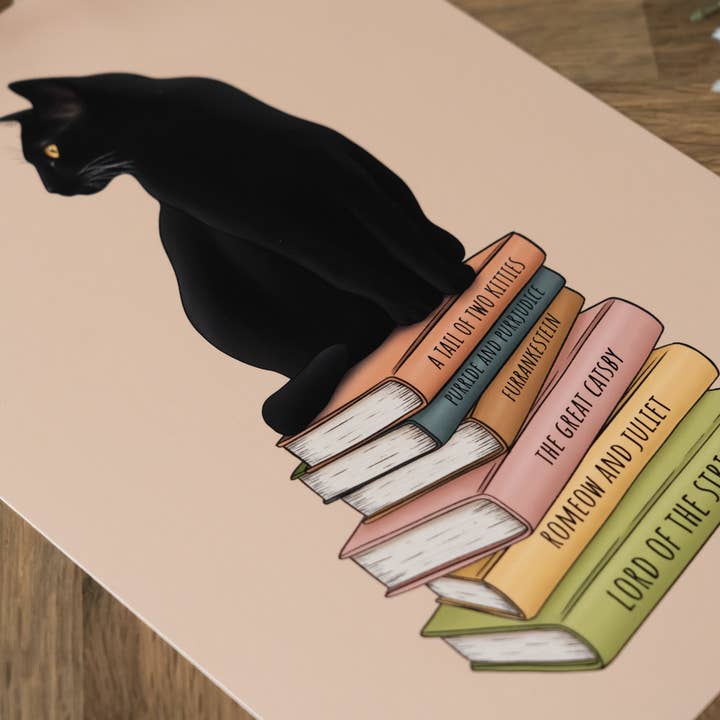 Hayley Jade Design Studio - Wholesale Art Print - Cat and Books Art Print3